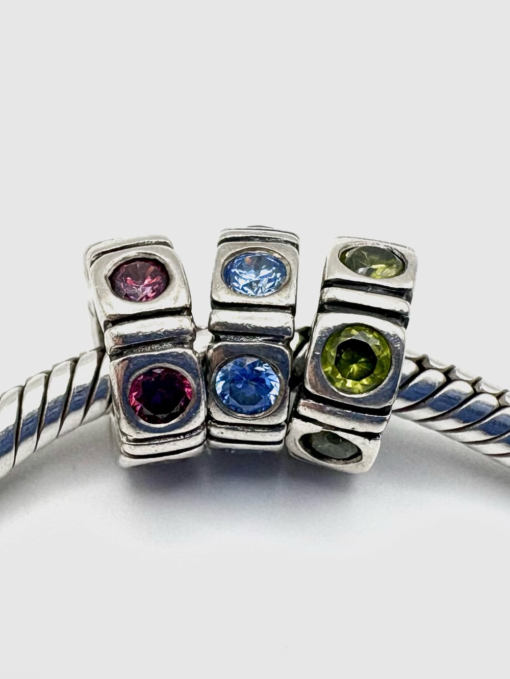 Pandora Trinity Sterling Silver Spacers Pink Green Blue Set of 3